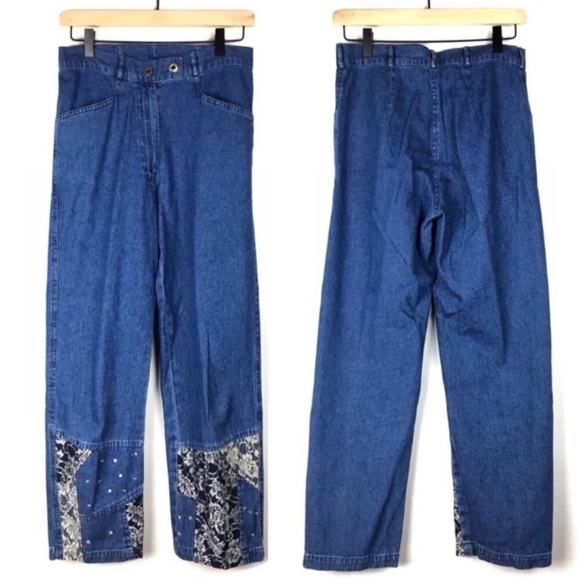 VINTAGE 90s Y2K Denim Maxi Dress Jumper Jeans Western Southwestern Agapo Small - Picture 9 of 14